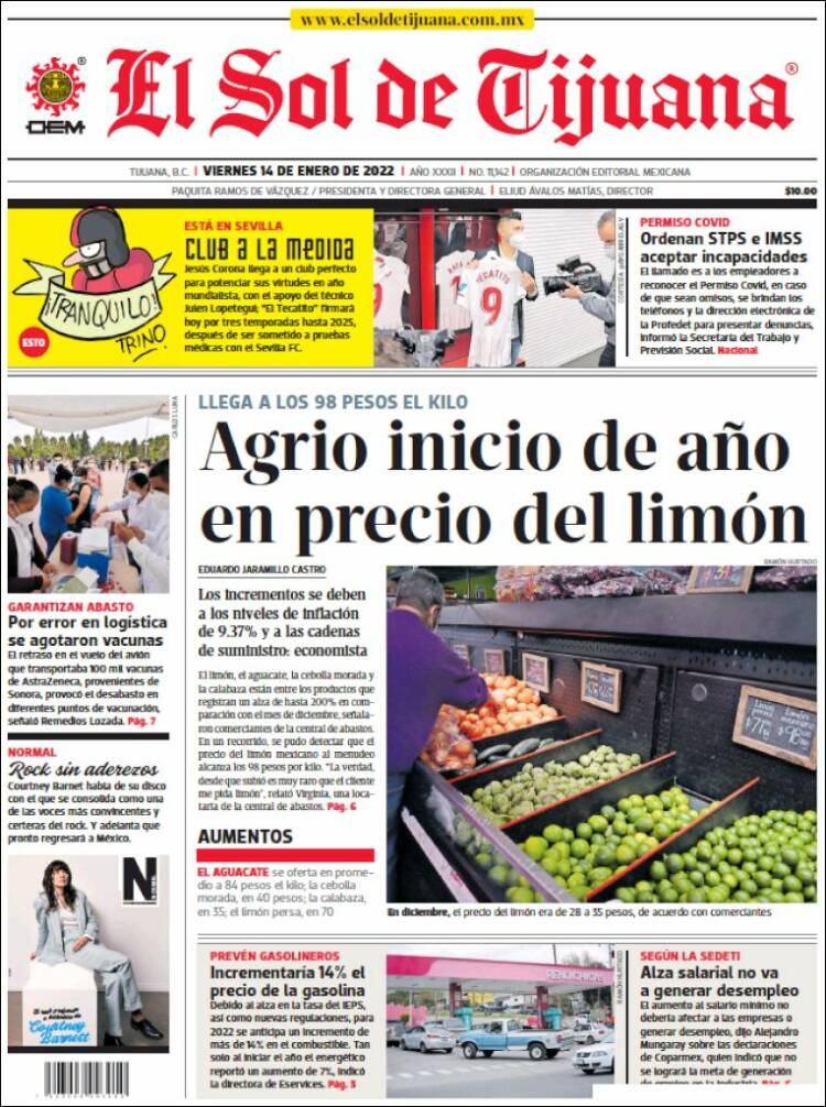 Portada de El Sol de Tijuana (M&eacute;xico)