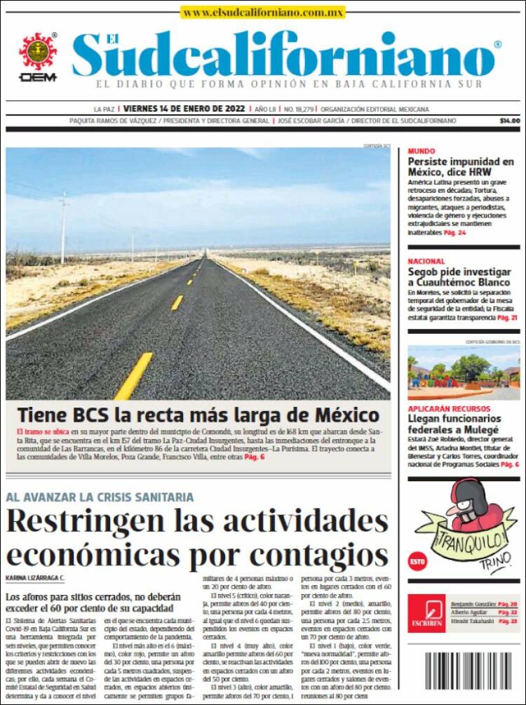 Portada de El Sudcaliforniano (M&eacute;xico)