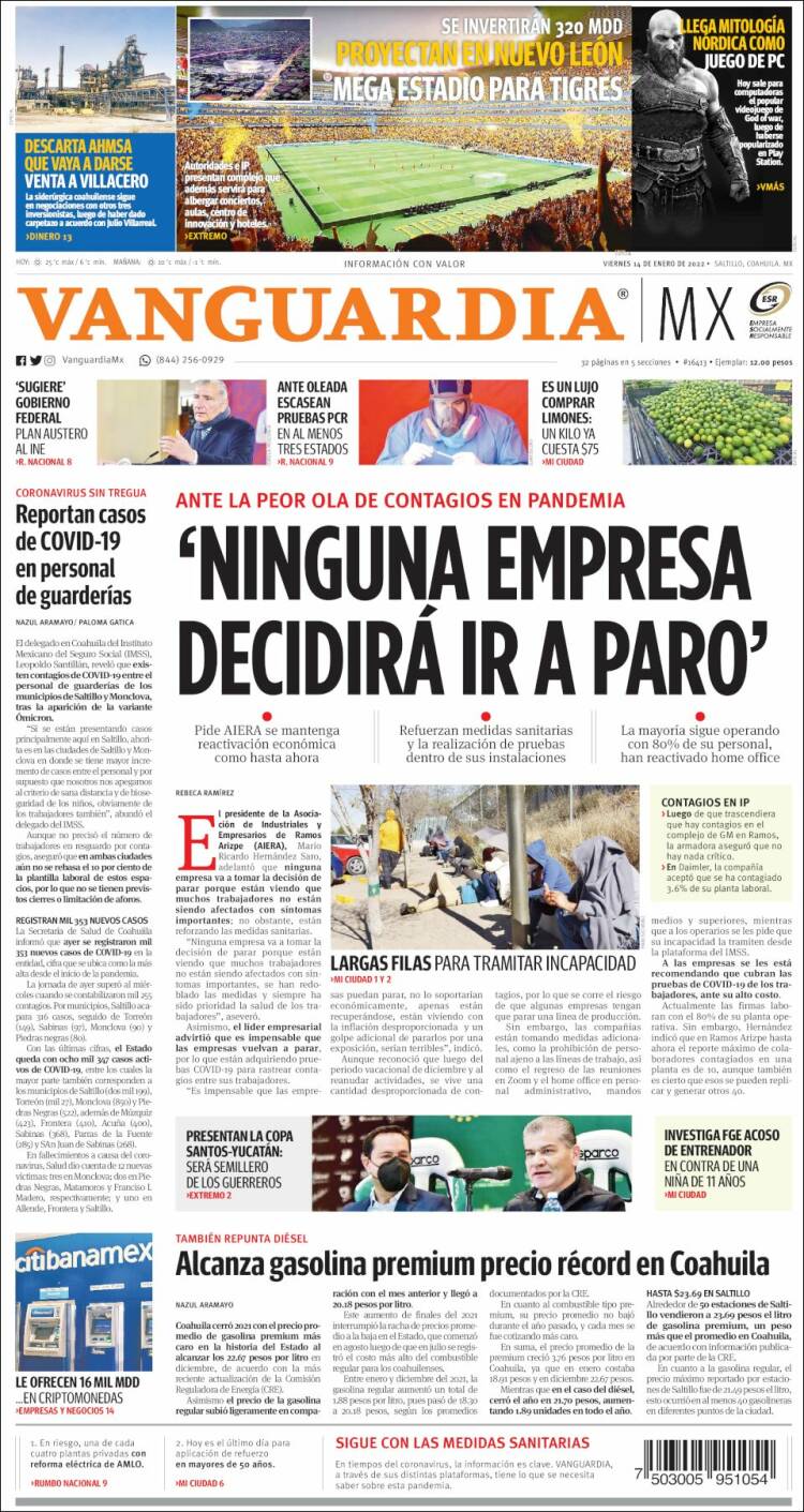 Portada de Vanguardia (M&eacute;xico)