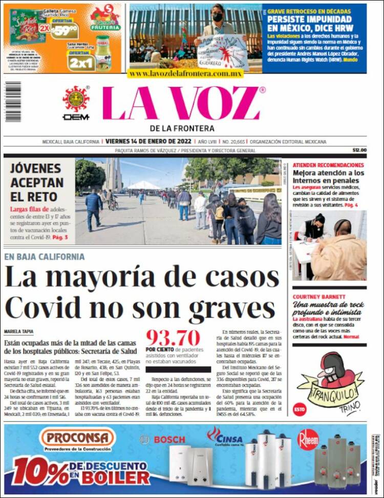 Portada de La Voz de la Frontera (M&eacute;xico)