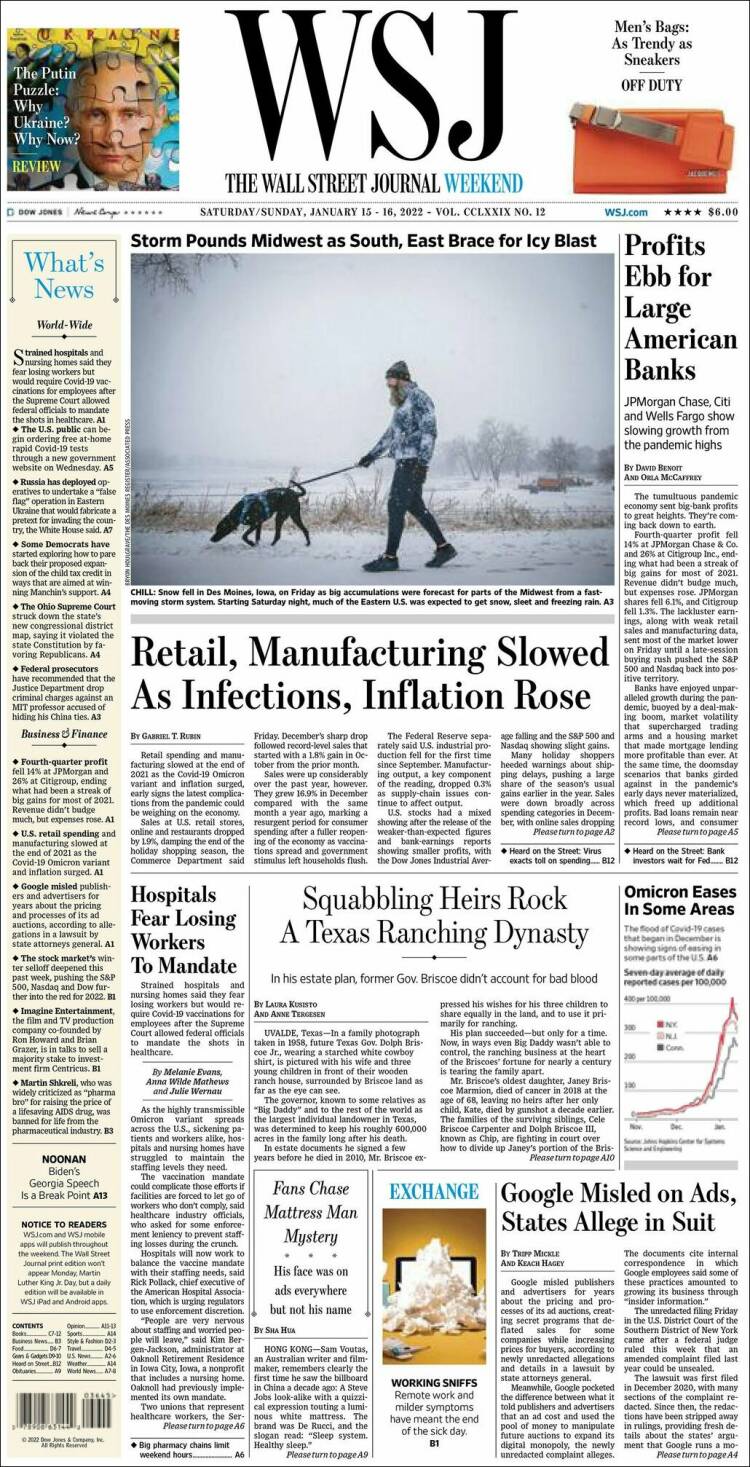 Portada de Wall Street Journal (États-Unis)