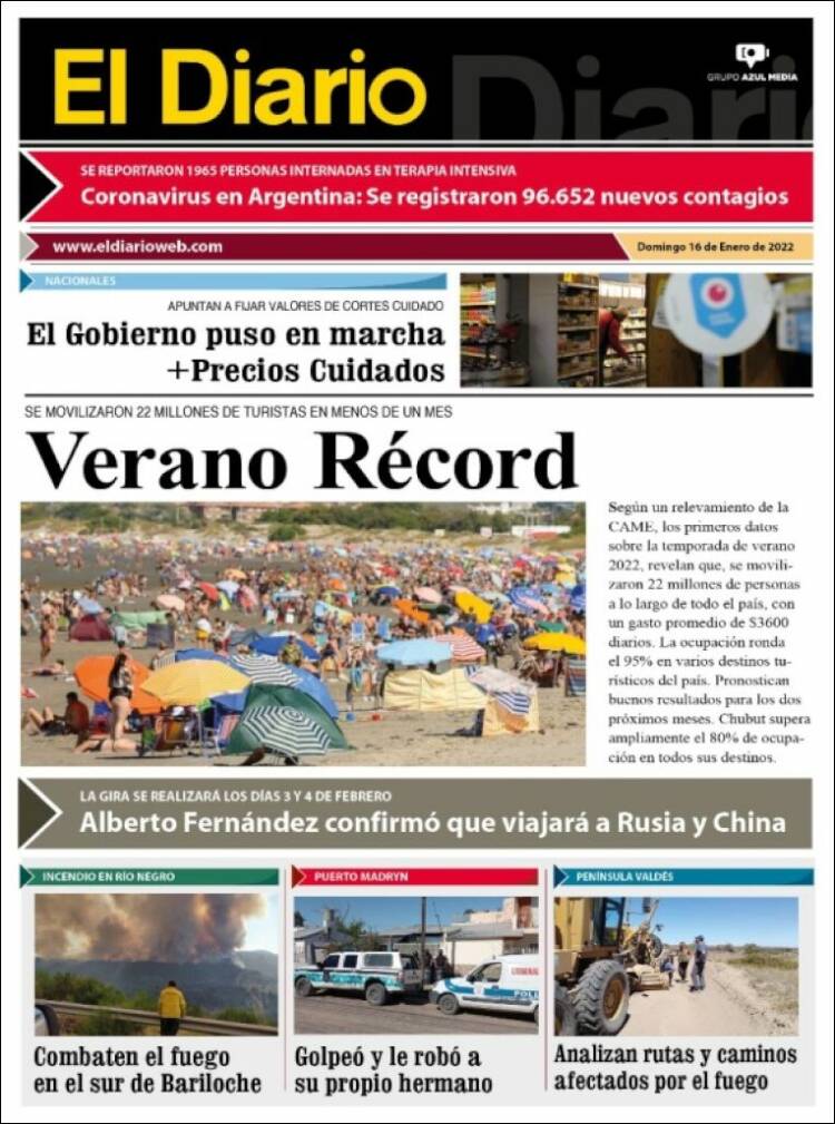 Portada de El Diario de Madryn (Argentina)