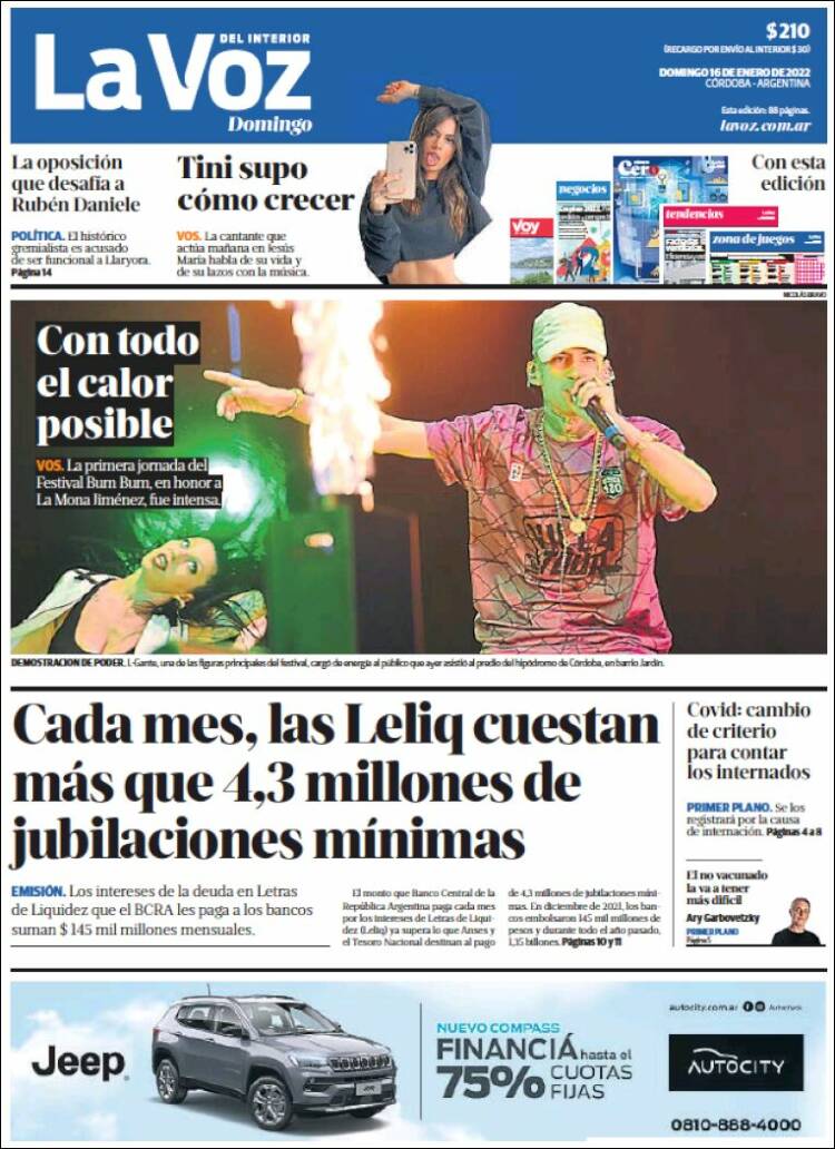 Portada de La Voz del Interior (Argentina)