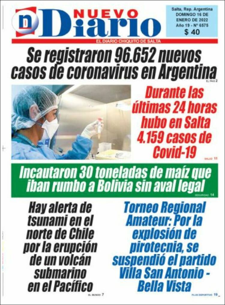 Portada de Nuevo Diario de Salta (Argentina)