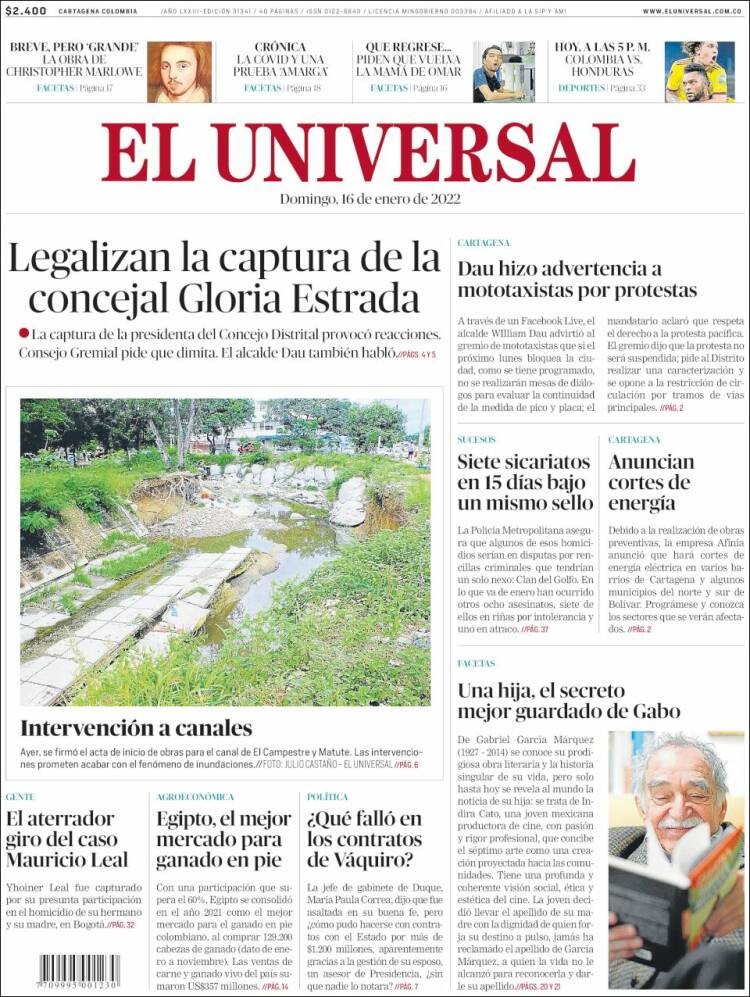 Portada de El Universal (Colombia)
