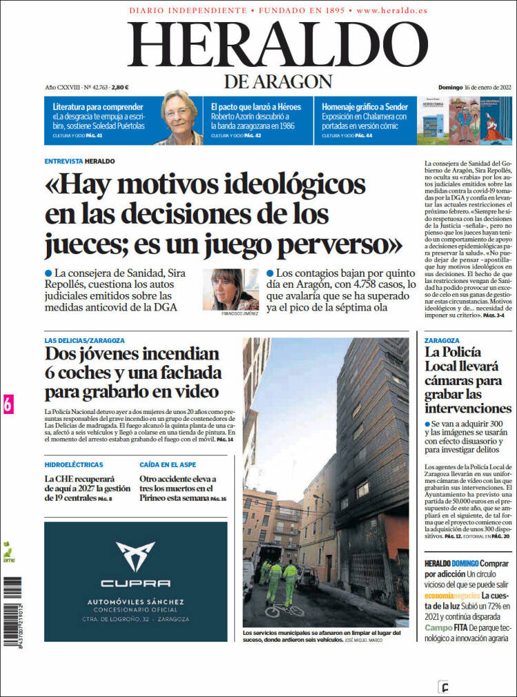 Portada de Heraldo de Aragón (Espa&ntilde;a)
