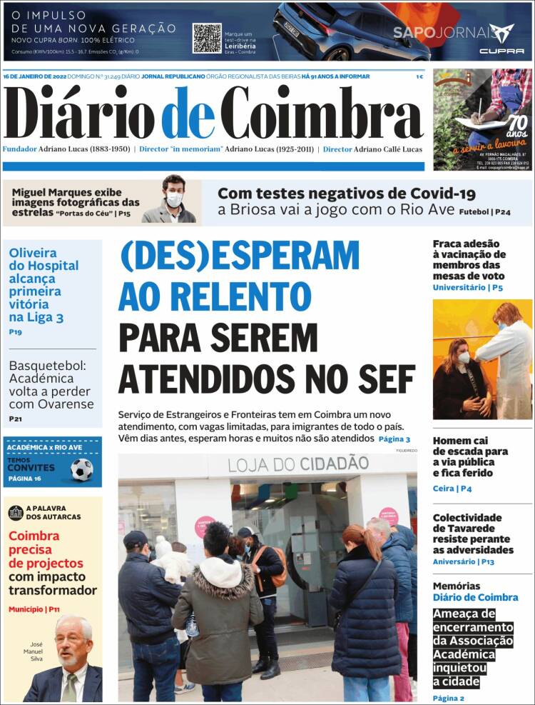Portada de Diário de Coimbra (Portugal)