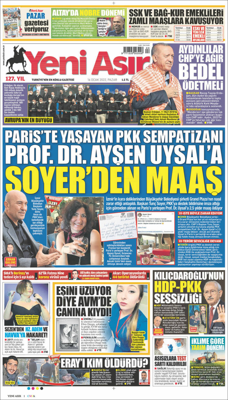 Portada de Yeni Asır (Turqu&iacute;a)