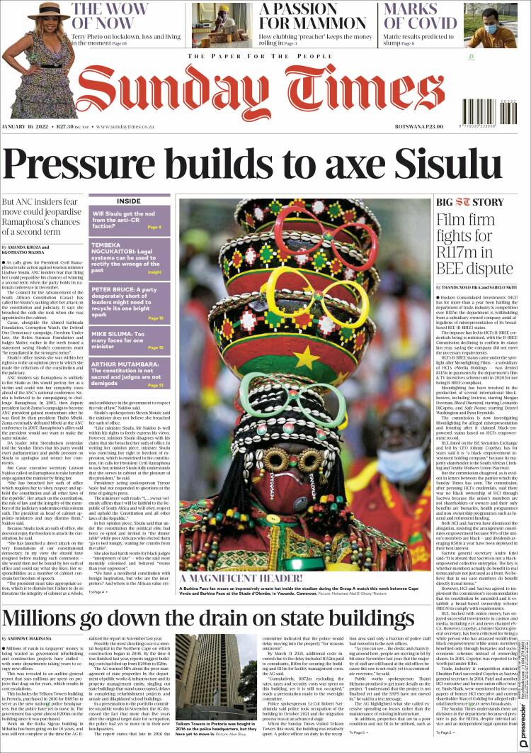Portada de The Times (Sud&aacute;frica)