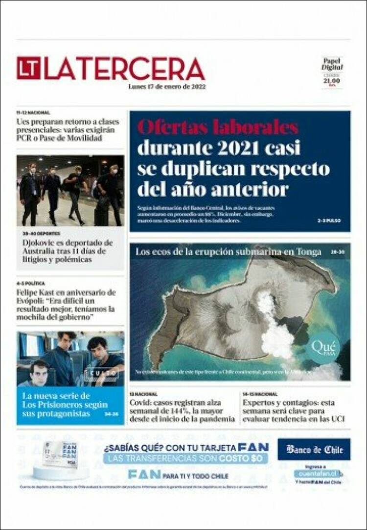 Portada de La Tercera (Chile)