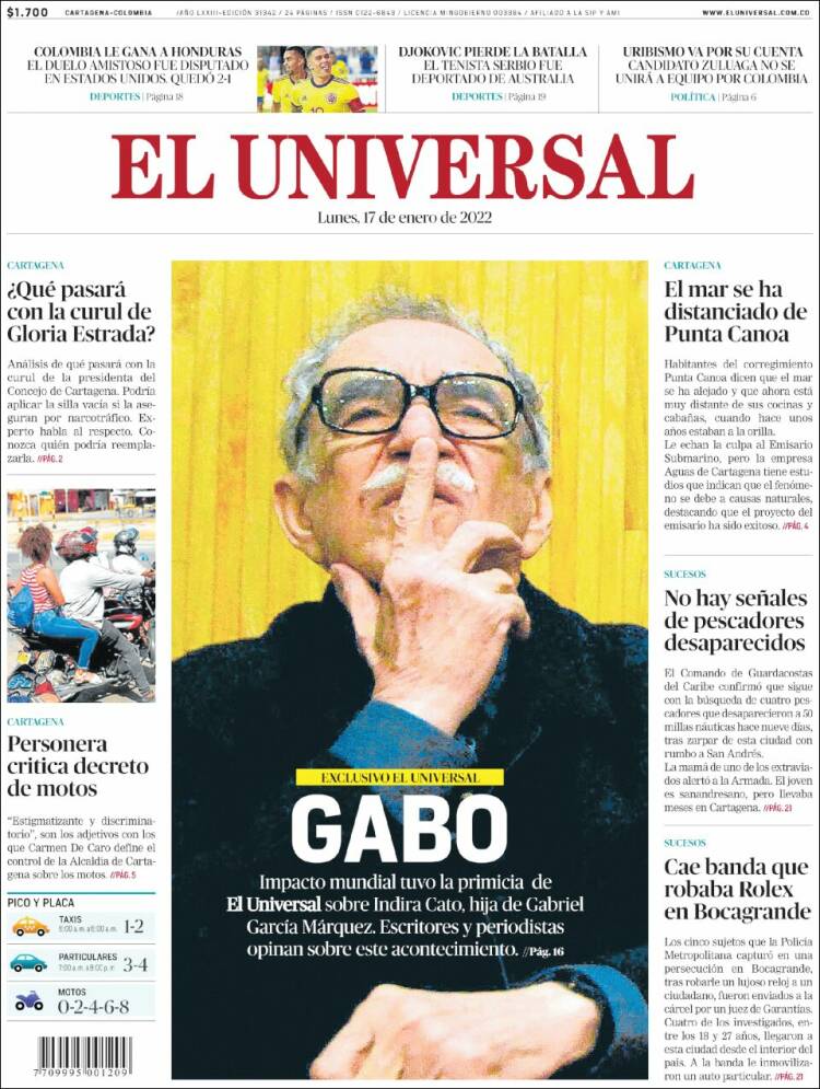 Portada de El Universal (Colombia)