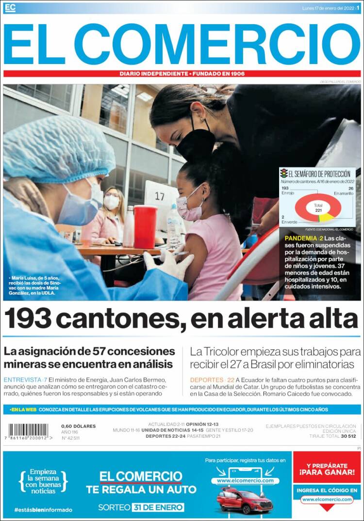 Portada de El Comercio (Équateur)