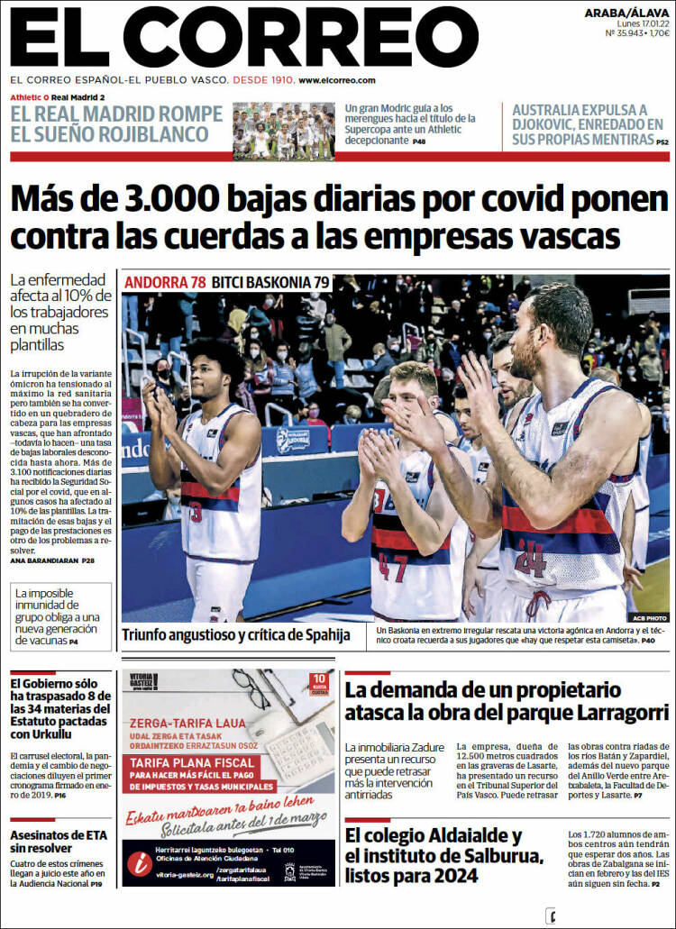 Portada de El Correo - Álava (España)