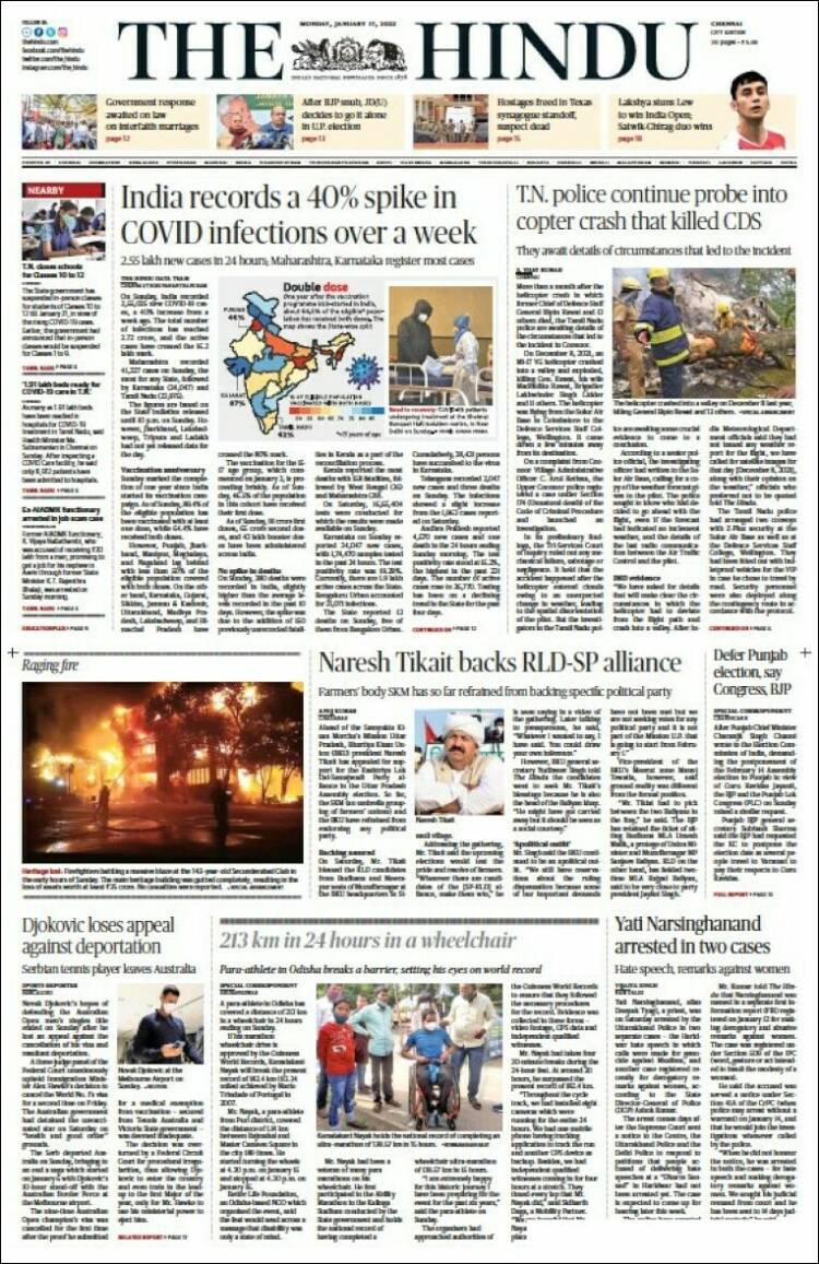 Portada de The Hindu (India)