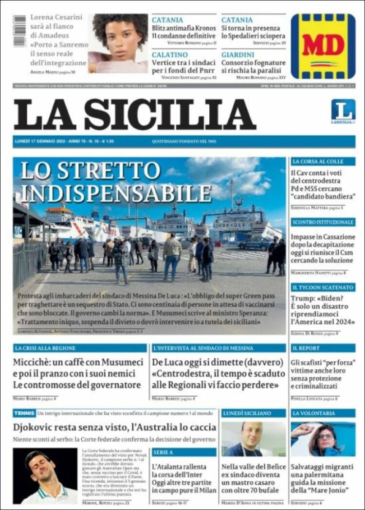 Portada de La Sicilia (Italia)
