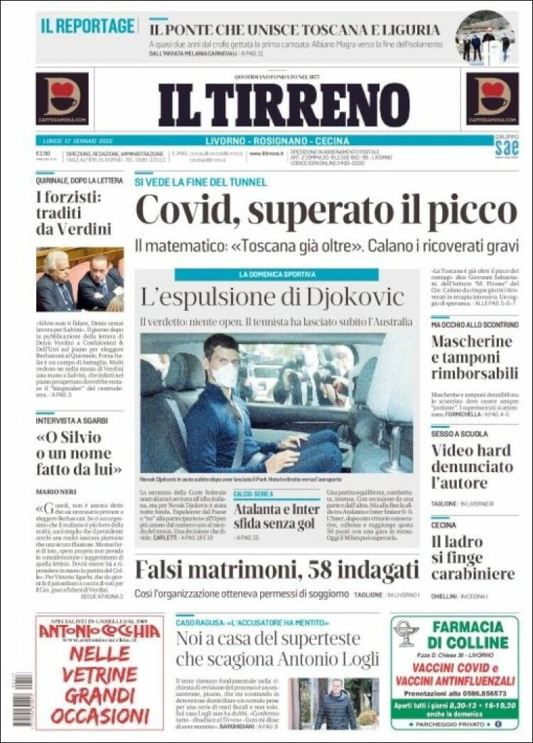 Portada de Il Tirreno (Italia)