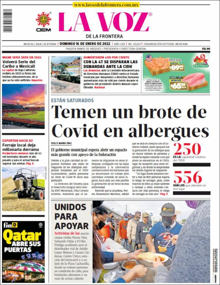 Portada de La Voz de la Frontera (M&eacute;xico)