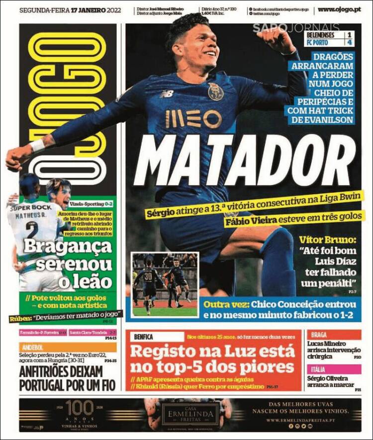Portada de O Jogo (Portugal)