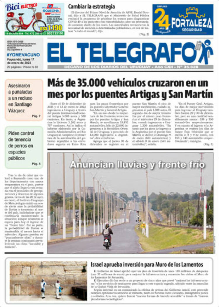 Portada de El Telégrafo (Uruguay)
