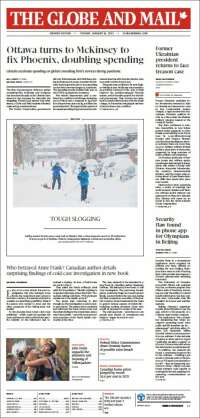 Portada de The Globe and Mail (Canadá)