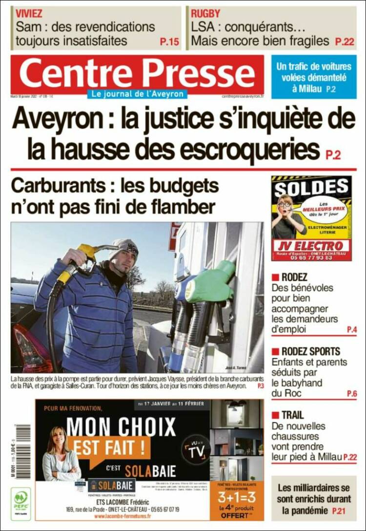 Portada de Centre Presse (Francia)