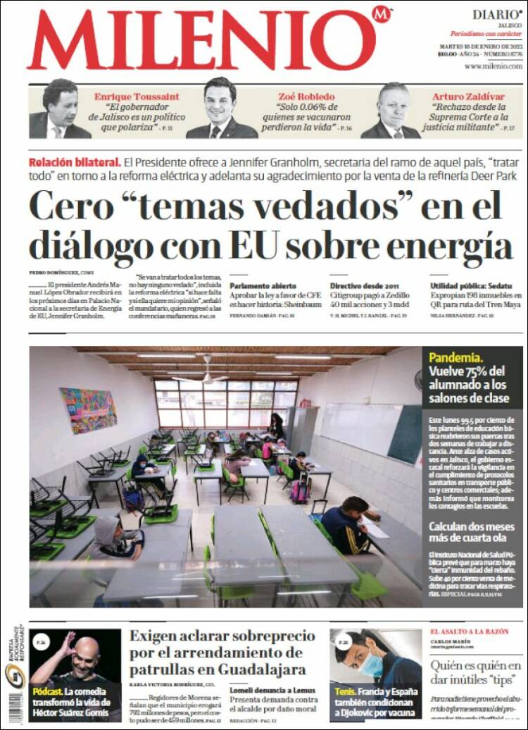 Portada de Milenio - Jalisco (Mexique)