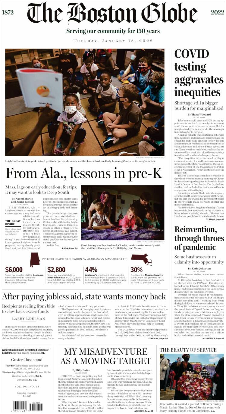 Portada de Boston Globe (USA)