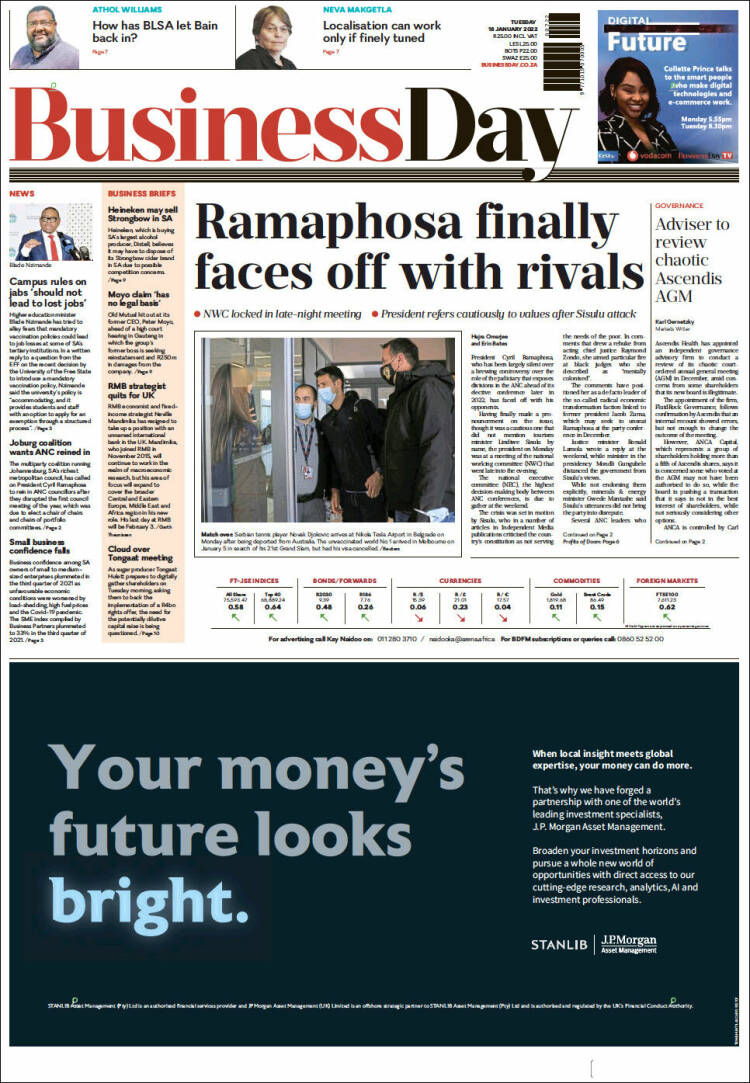 Portada de Business Day (Afrique du Sud)