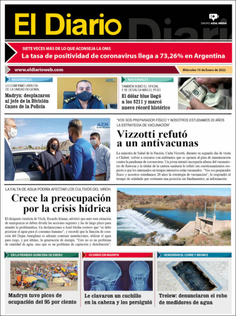 Portada de El Diario de Madryn (Argentina)