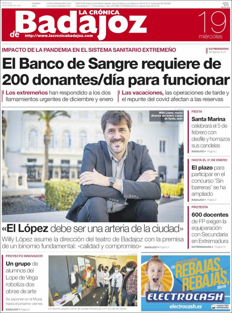 Portada de La Crónica de Badajoz (España)