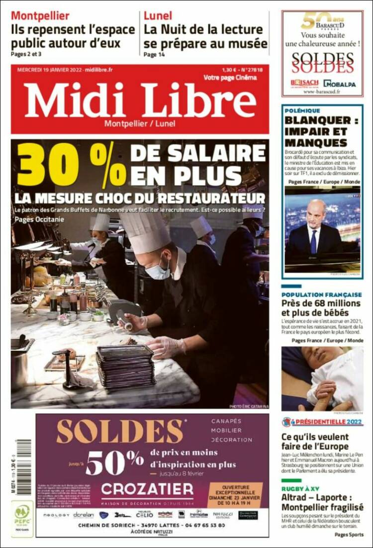 Portada de Midi Libre (Francia)