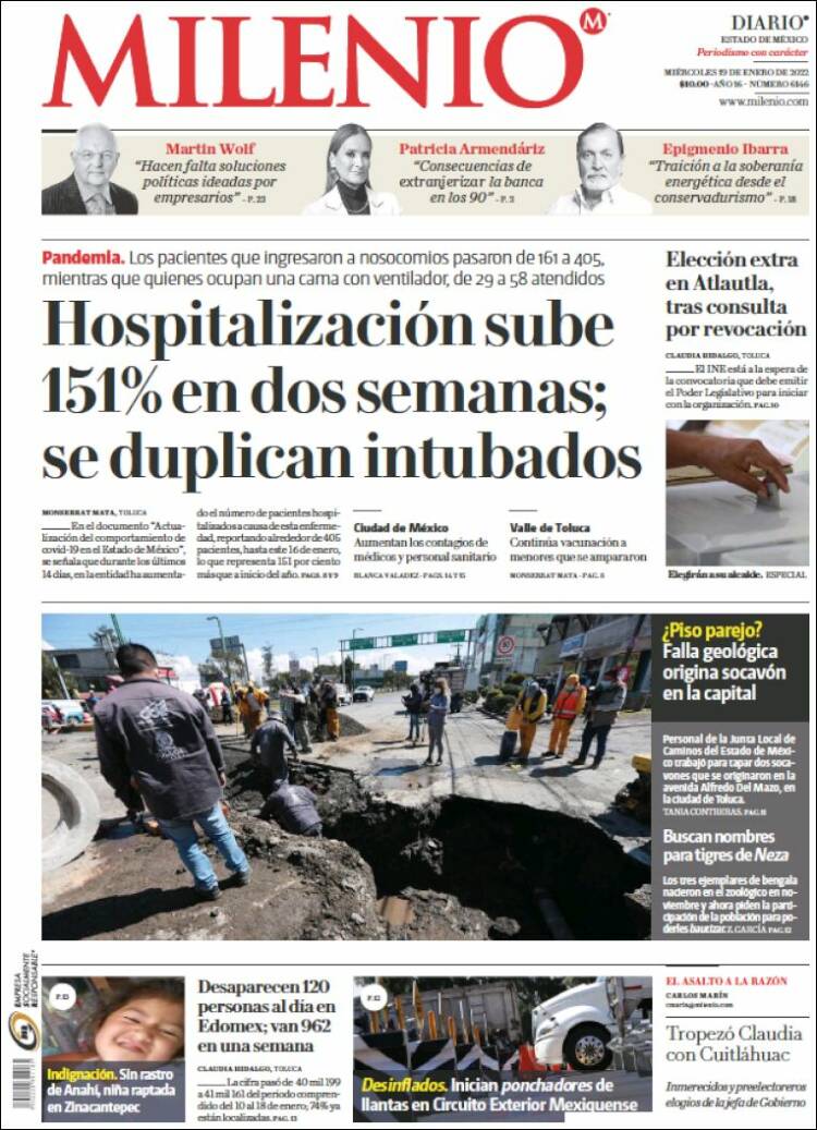 Portada de Milenio - Estado de México (México)