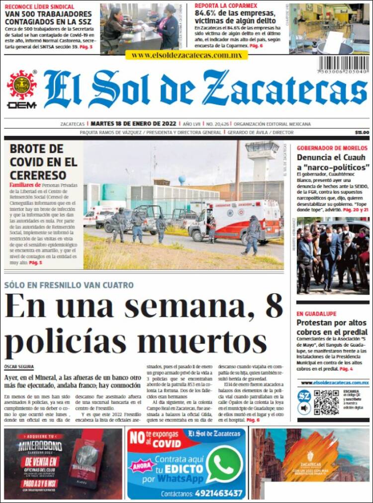 Portada de El Sol de Zacatecas (México)