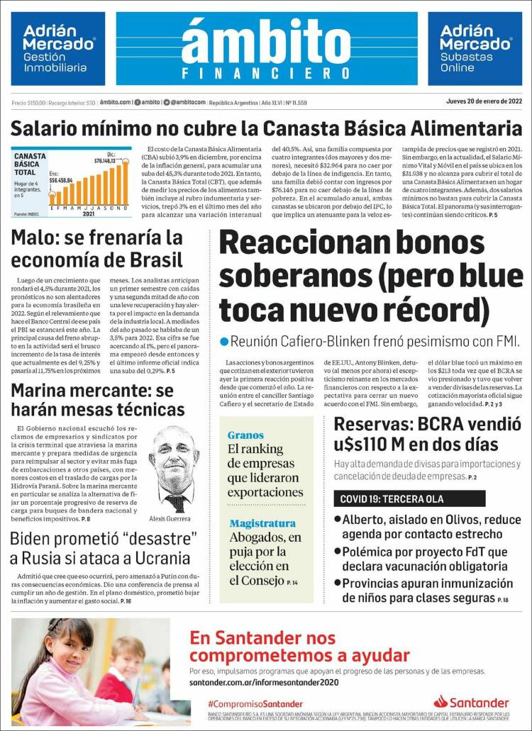 Portada de Diario Ambito Financiero (Argentina)