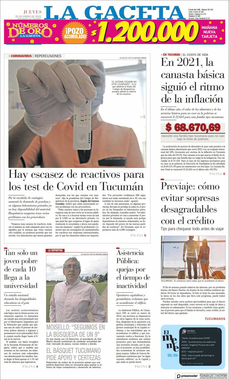 Portada de La Gaceta (Argentina)