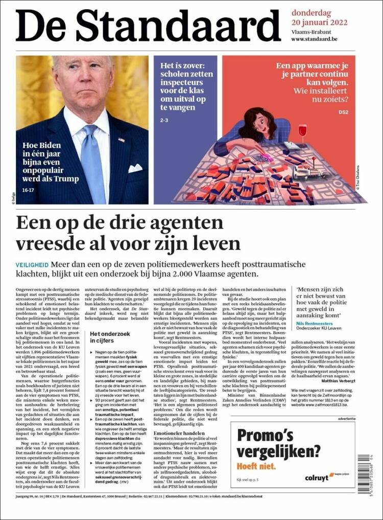 Portada de De Standaard (B&eacute;lgica)