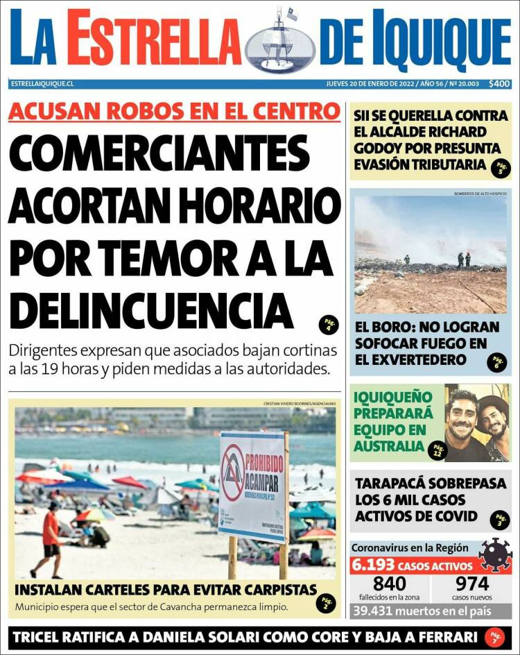 Portada de La Estrella de Iquique (Chile)