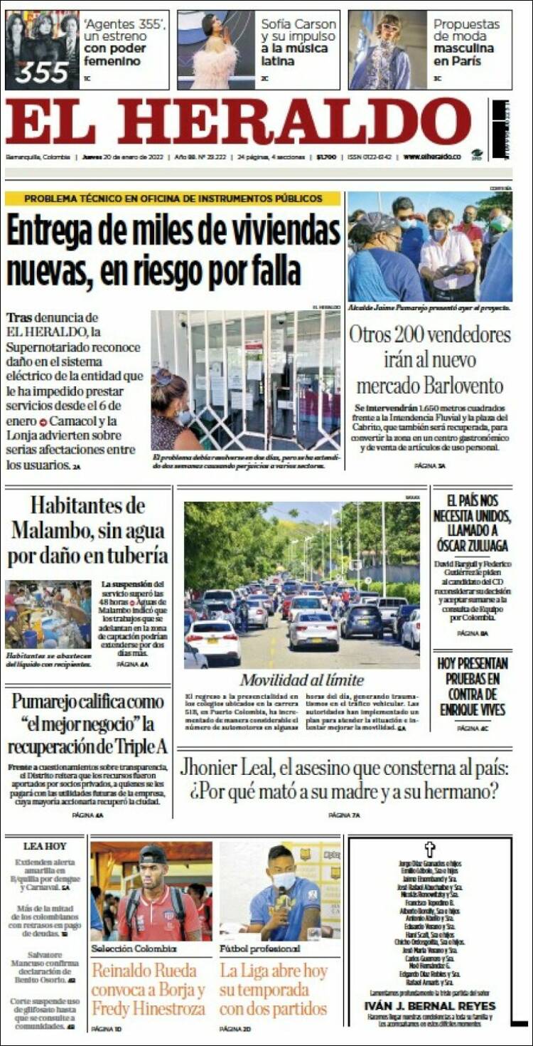 Portada de El Heraldo (Colombia)