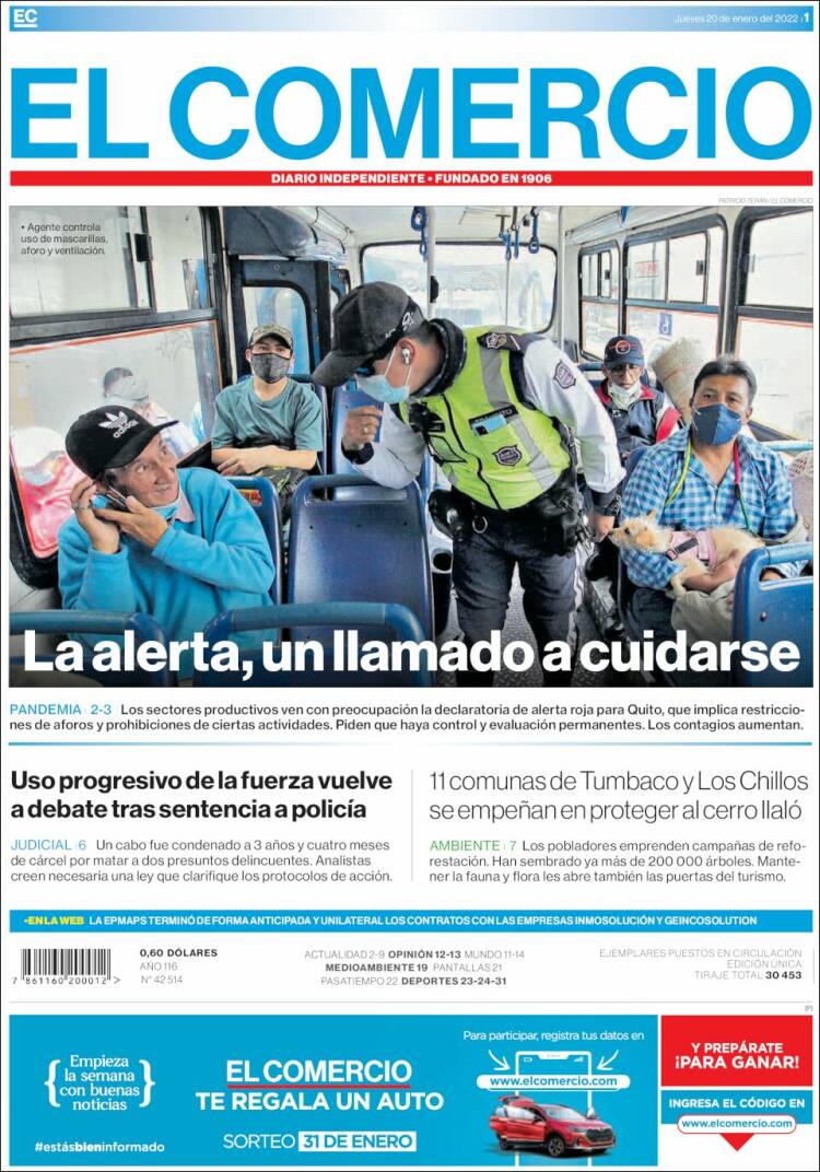 Portada de El Comercio (Ecuador)