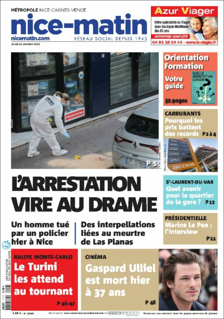 Portada de Nice-Matin (Francia)