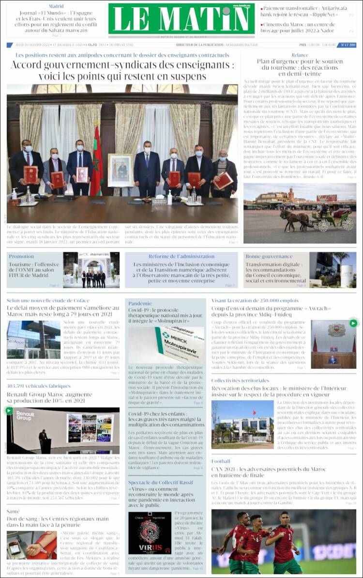 Portada de Le Matin (Marruecos)