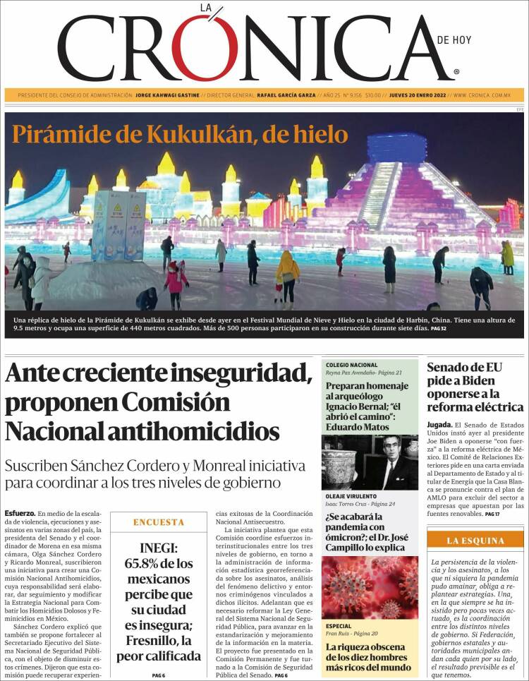 Portada de La Crónica de Hoy (M&eacute;xico)