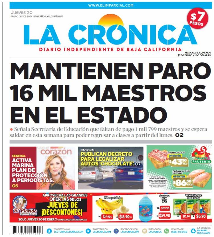 Portada de La Crónica de Baja California (M&eacute;xico)