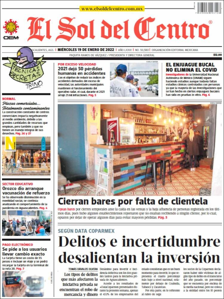 Portada de El Sol del Centro (M&eacute;xico)