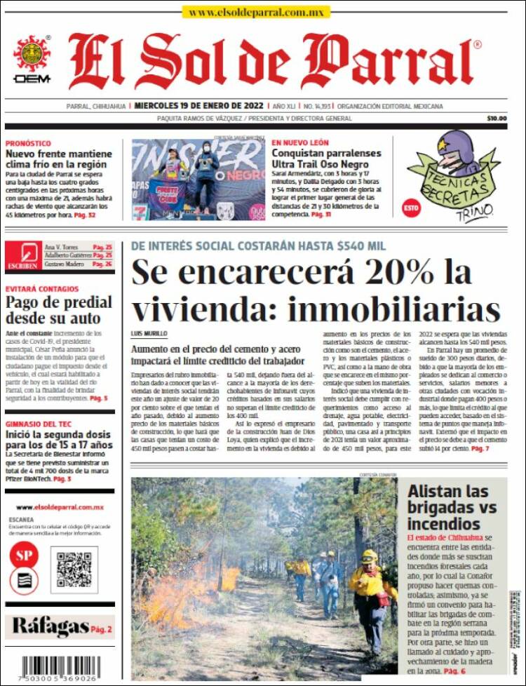 Portada de El Sol de Parral (M&eacute;xico)