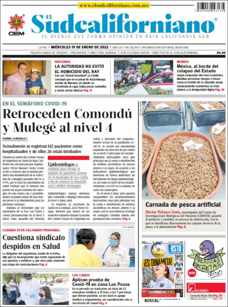 Portada de El Sudcaliforniano (M&eacute;xico)