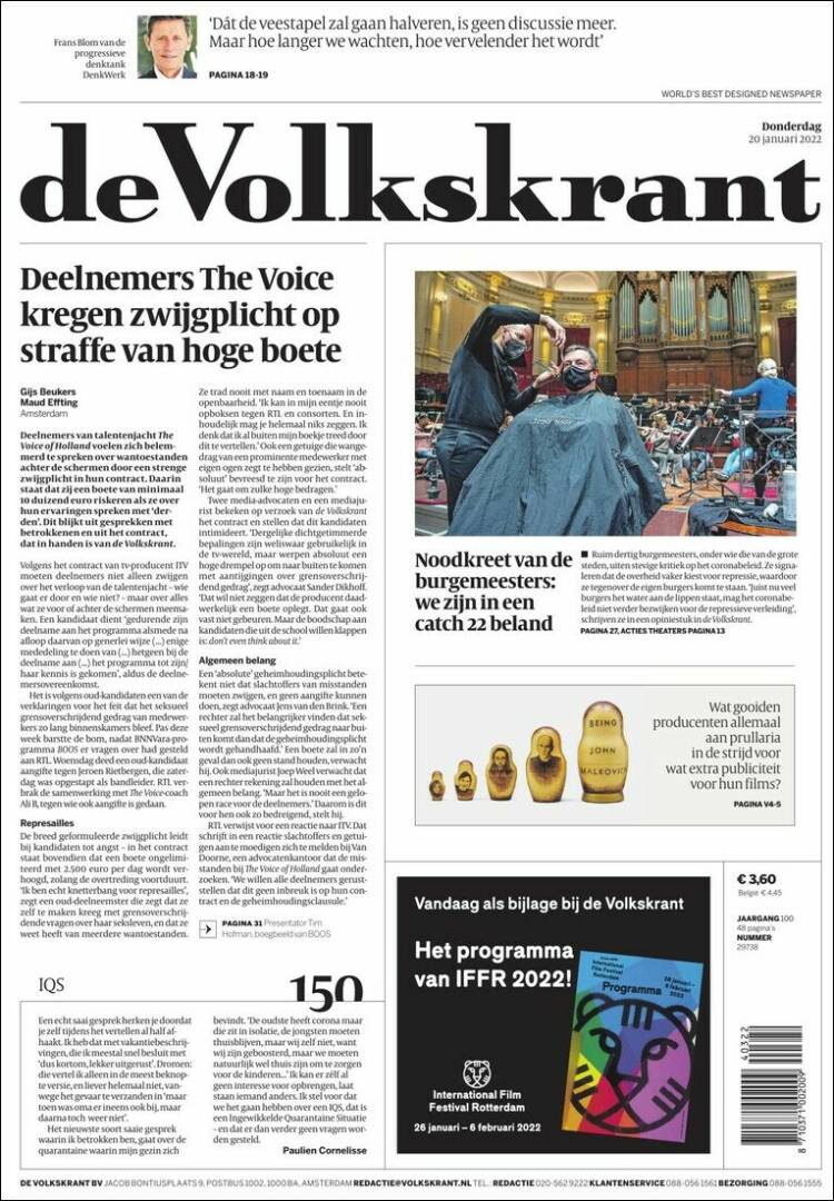 Portada de De Volkskrant (Pa&iacute;ses Bajos)