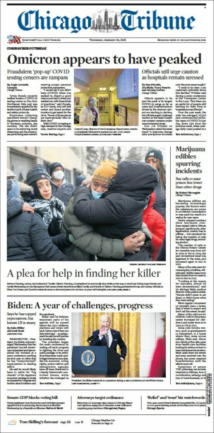 Portada de Chicago Tribune (USA)