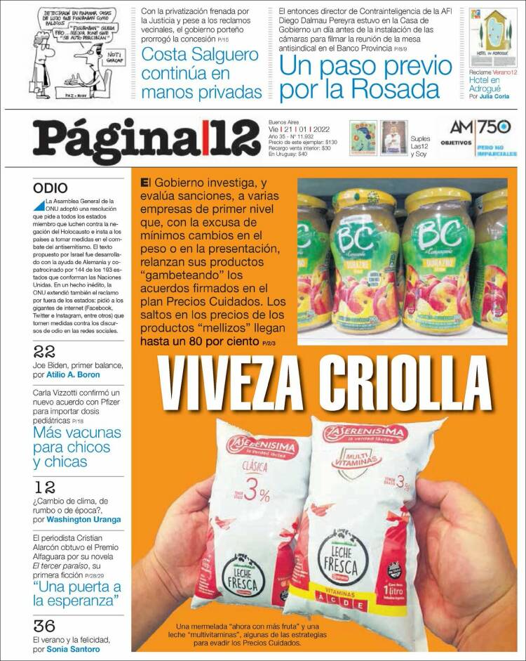 Portada de Página/12 (Argentina)