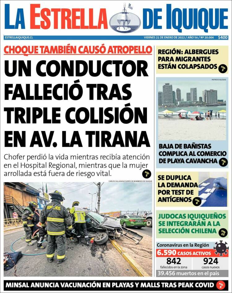 Portada de La Estrella de Iquique (Chile)